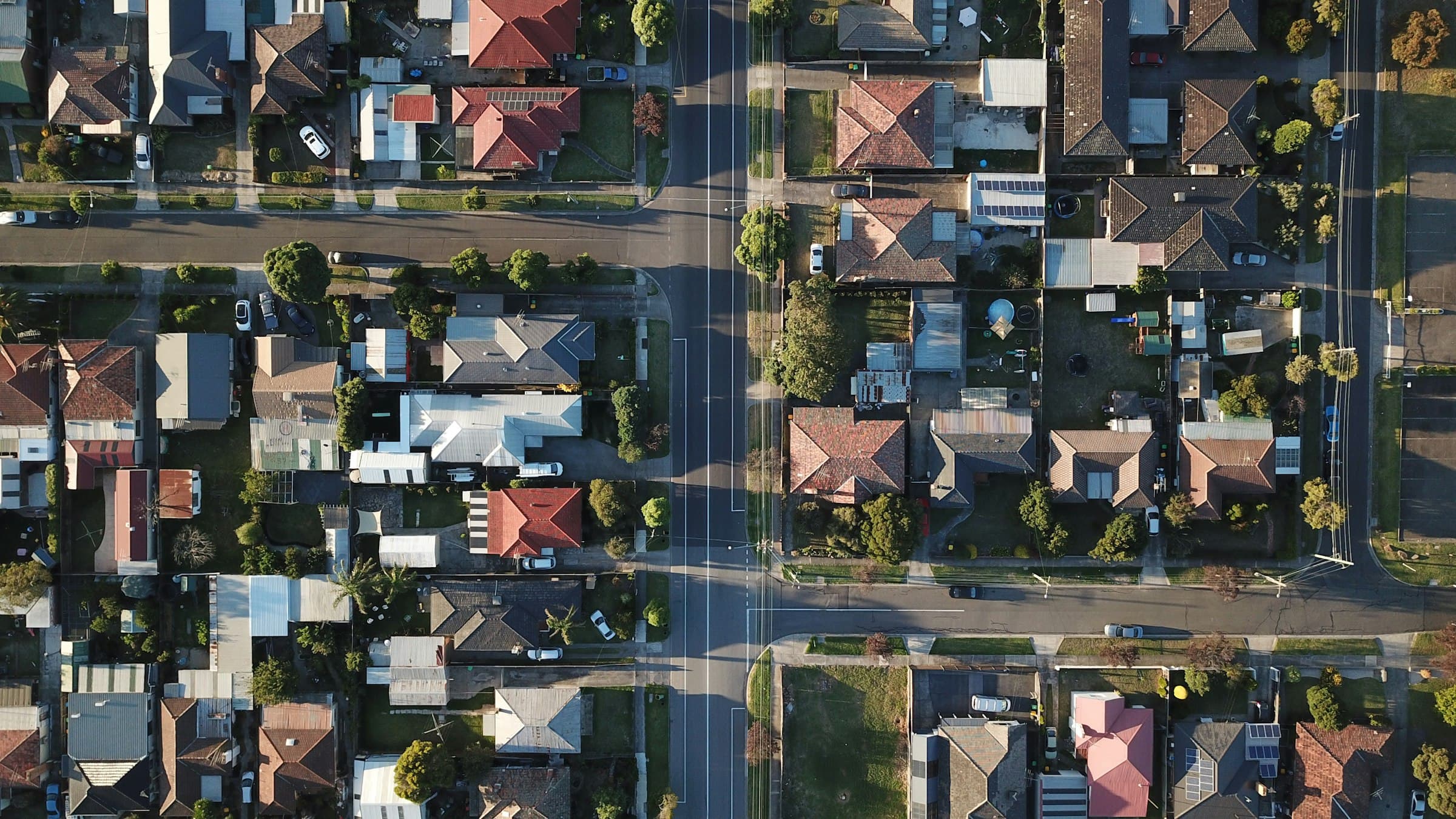 Aerial view of suburban rooftops